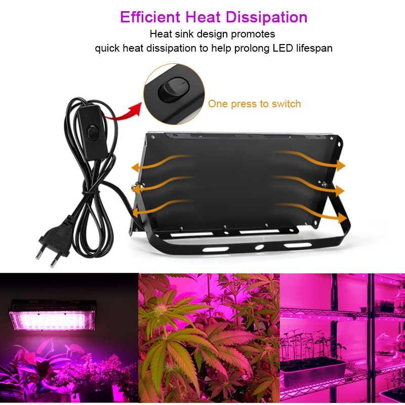 Luz LED de espectro completo para cultivo, lámpara Phyto de 220V, 50W, 100W con enchufe europeo, para invernadero, hidropónico, siembra de flores