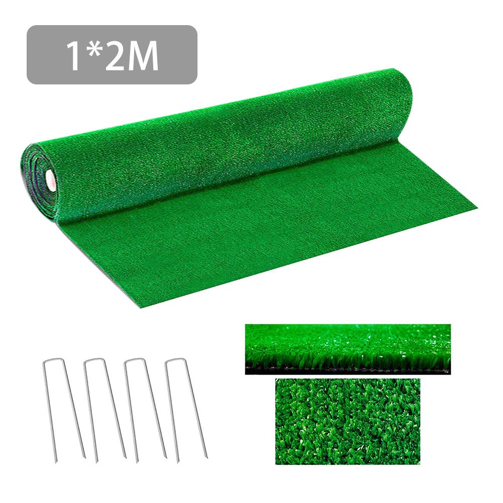 1x1M 1x2M Artificial Grass Lawn Synthetic Drainage Green Grass Simulation Plants Artificial Turf Set (Turf + 4Pcs Steel Rivet): 2M