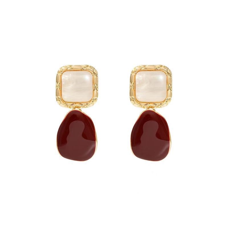 Pendientes franceses Retro elegantes con forma de gota de agua, color rojo vino, pendientes pequeños con cara para mujer, joyería de de Navidad, colgantes al por mayor: Default Title
