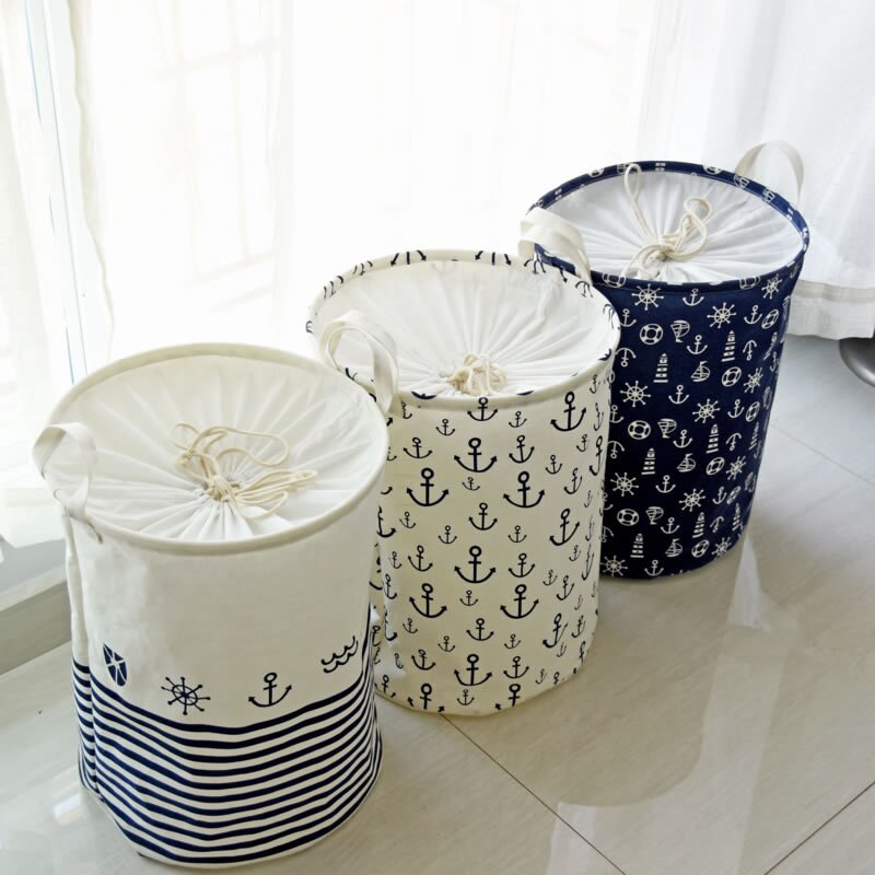 Panier de rangement ménager pour vêtements sales, bac ancre pour coton et lin, seau pour vêtements sales avec ceinture