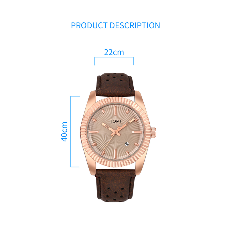 TOMI Reloj clásico de para hombre y mujer Reloj de cuarzo de cuero marrón con calendario de negocios de tendencia versátil