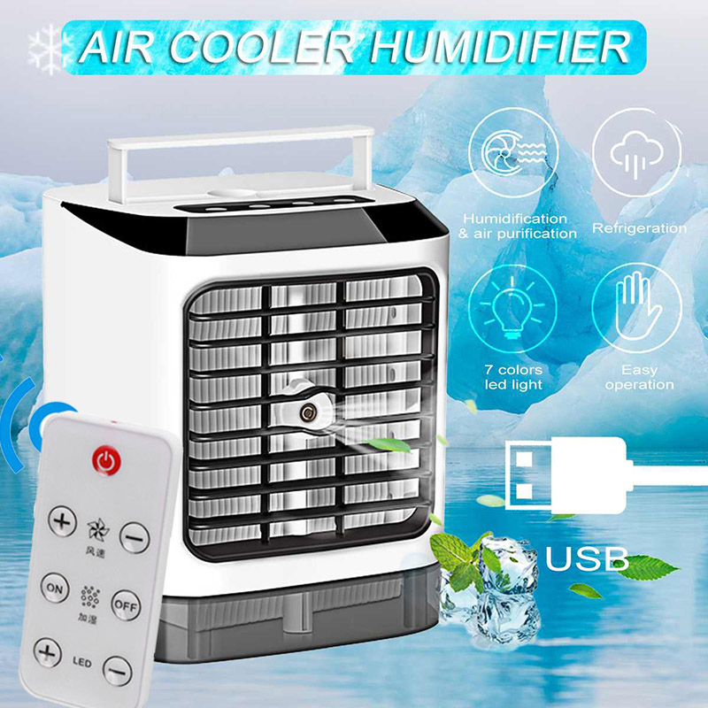 4IN1 Mini Draagbare Airconditioner 7 Kleuren Led Airconditioning Luchtbevochtiger Purifier Usb Desktop Air Cooler Fan + Afstandsbediening