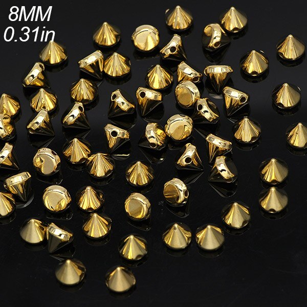 100Pcs Goud Zilver Zwart Cone Studs Plastic Klinknagel Voor Leer Craft Studs Voor Kleding Naaien Spikes Kledingstuk Punk Accessoires: 8mm Gold