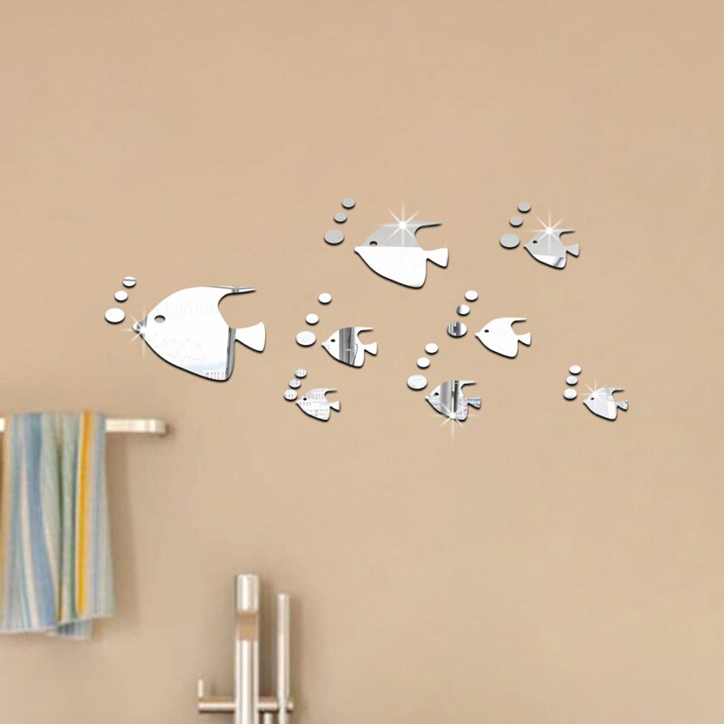 Tofok akryl boble fisk speil overflate vegg klistremerke sjø fisk lim sliver gull barnerom barnehage speil veggmalerier dekaler forsyning