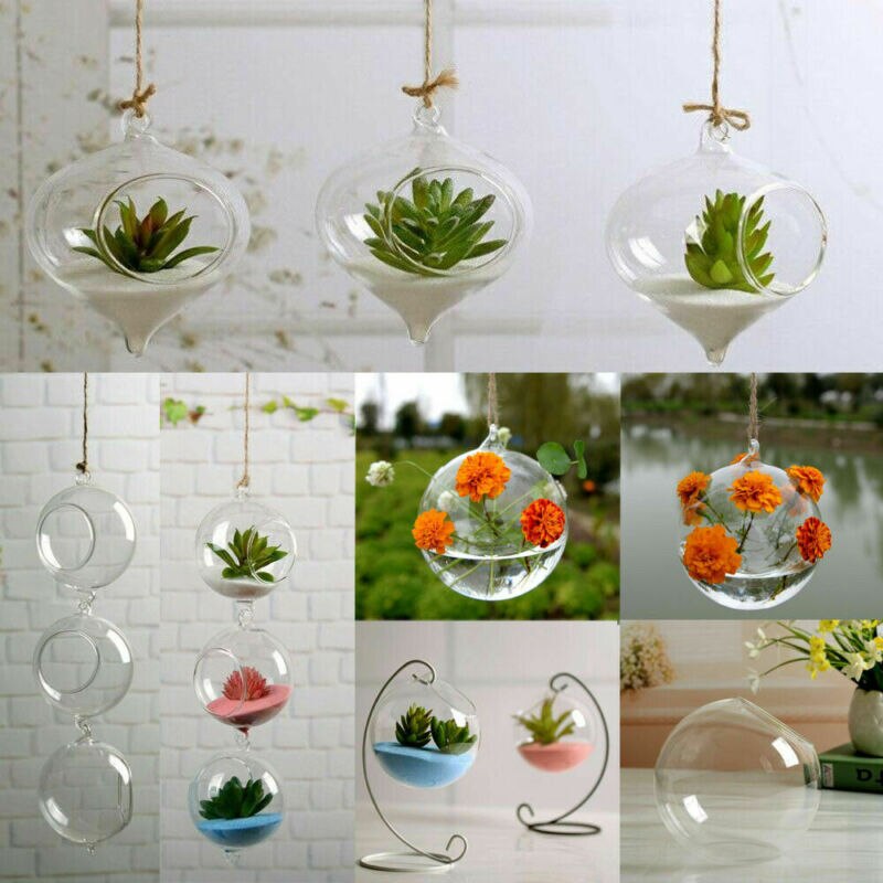 Blomma växt klart glas vas hängande planter terrarium behållare fest bröllop dekor flaska kruka hem trädgård boll rund vas
