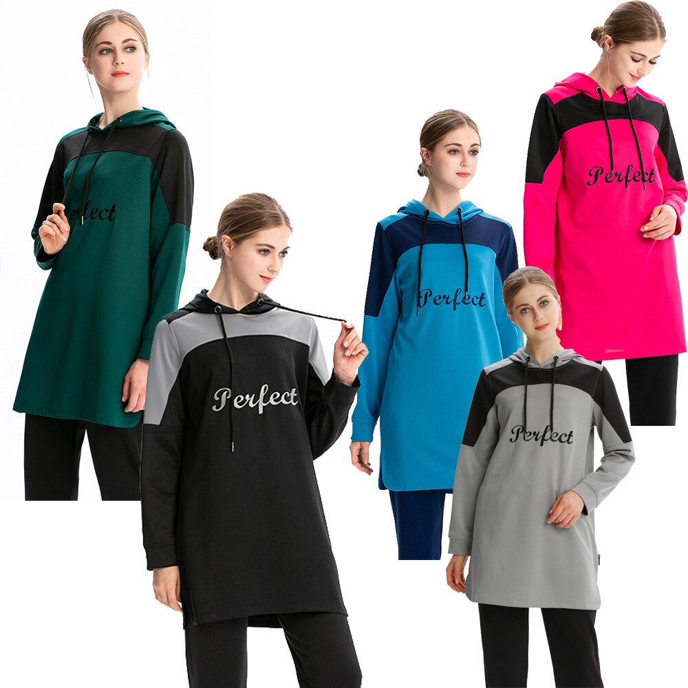 Sudadera con capucha árabe musulmana para mujer, Top deportivo para correr, chándal de manga larga con letras, ropa deportiva