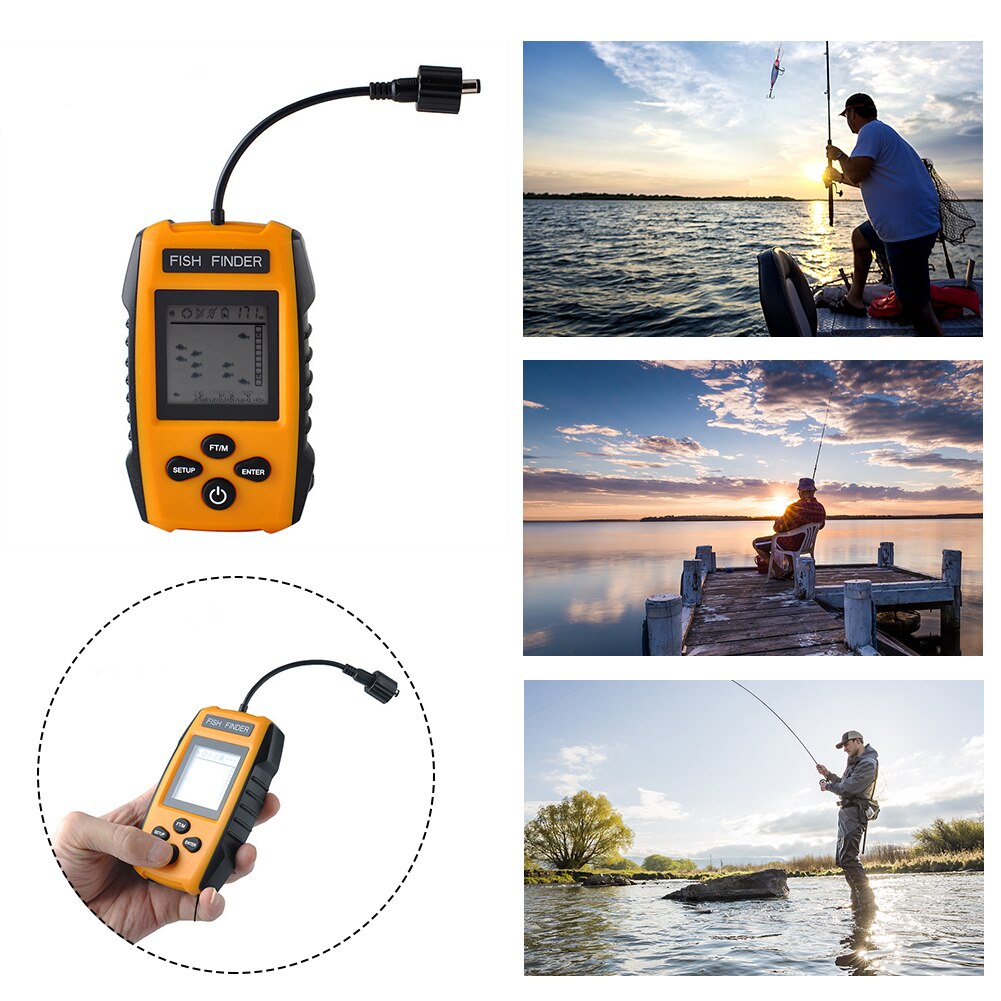 100m rivierdetectietransducers voor buiten, draagbare boot, fishfinder, kajak, sonar, dieptesensor, meeralarm, tools, lcd-scherm, handheld