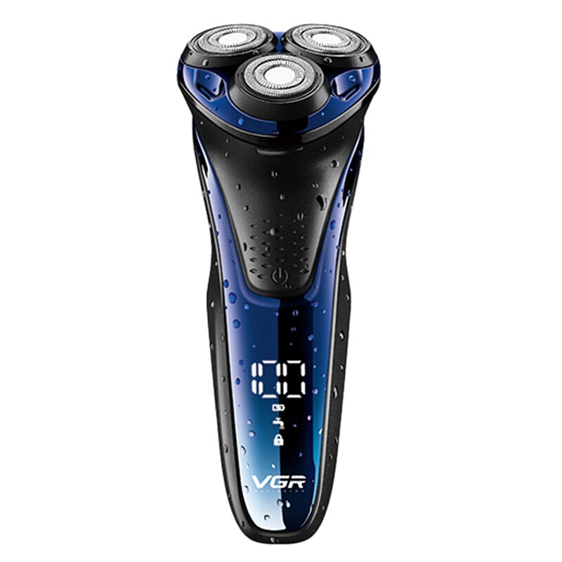 VGR V-306 Elektrische Rasierer 3 Cutter Kopf rotierend Cutter Rasieren LCD Anzeige USB Aufladbare Waschen Haar Trimmer Männer: Schwarz