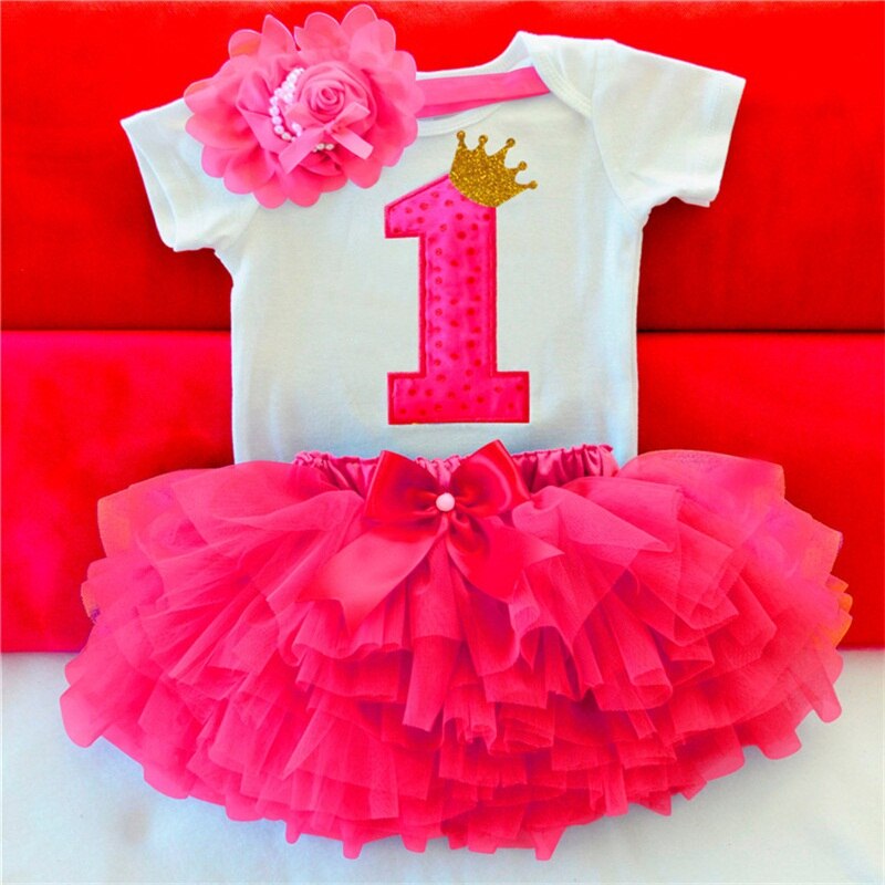 Baby fødselsdagskjole 1 år 3 stk outfits spædbarn småbørn pige tøj nyfødt baby tyl tutu vestido et år print tøj: Punkt 7