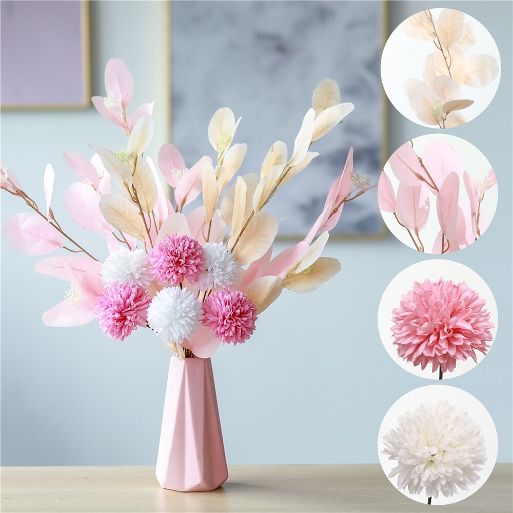 1pc Artificial Flower Simulation Handmade DIY Bouquet Dutch Leaf Bride Dandelion Bridal Bouquet For Home Wedding Vase Decoration