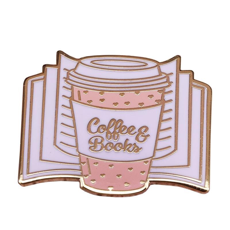 Coffee and books brooch pretty literature bookworm accessory