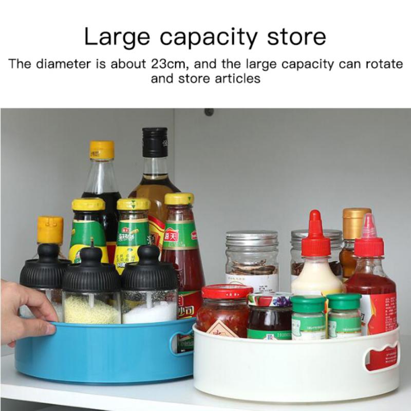 360° Rotating Kitchen Storage Tray Spice Jar Containers Large Capacity Snack Food Tray Cosmetics Organizer Kitchen Storage Box
