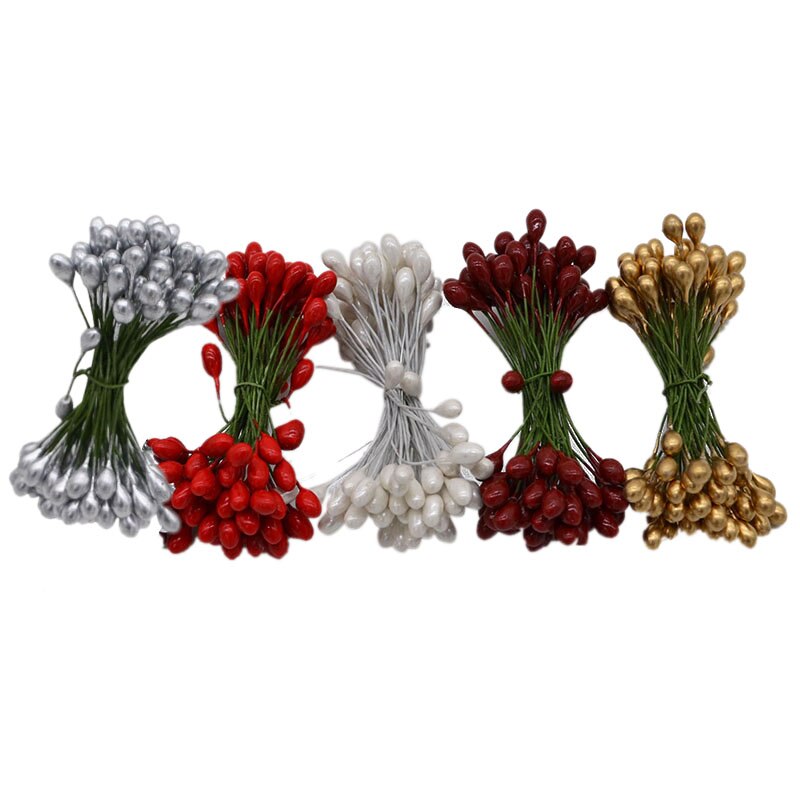 50pcs 10mm Double Heads DIY Artificial Mini Pearl Flower Stamen Pistil Floral Stamens DIY Scrapbooking Craft For Wedding Party