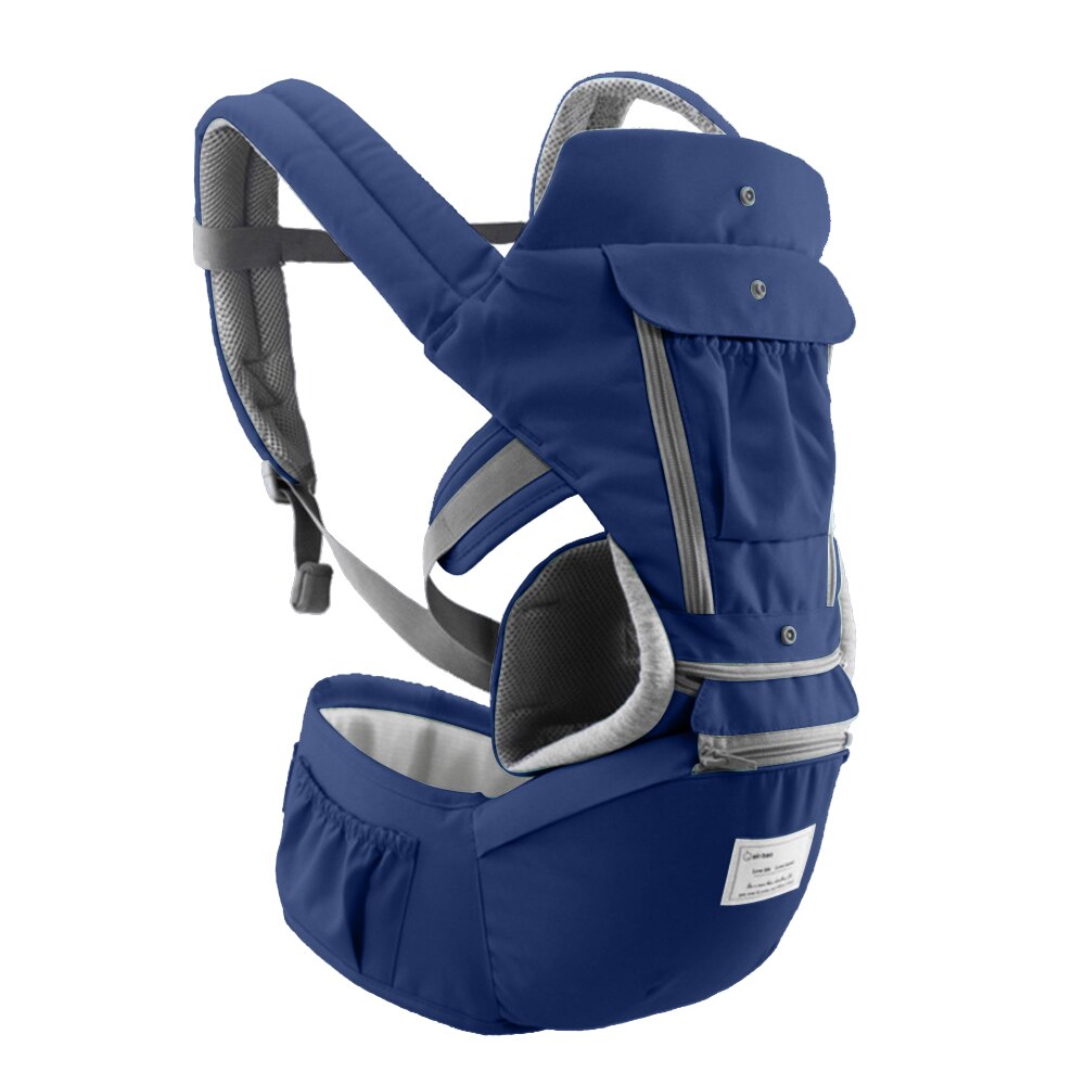 Portabebés con asiento de cadera, desmontable, correa ajustable, bolsillos laterales, portabebés de seguridad, taburete de cintura: Azul
