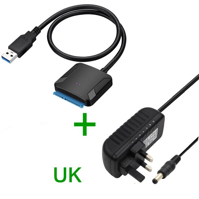 Sata usb 3.0 adapter kabel konverter 22 pin usb 3.0 to sata kabel med eu us uk adapter til 2.5 tommer 3.5 tommer hdd ssd harddisk: Uk-adapter