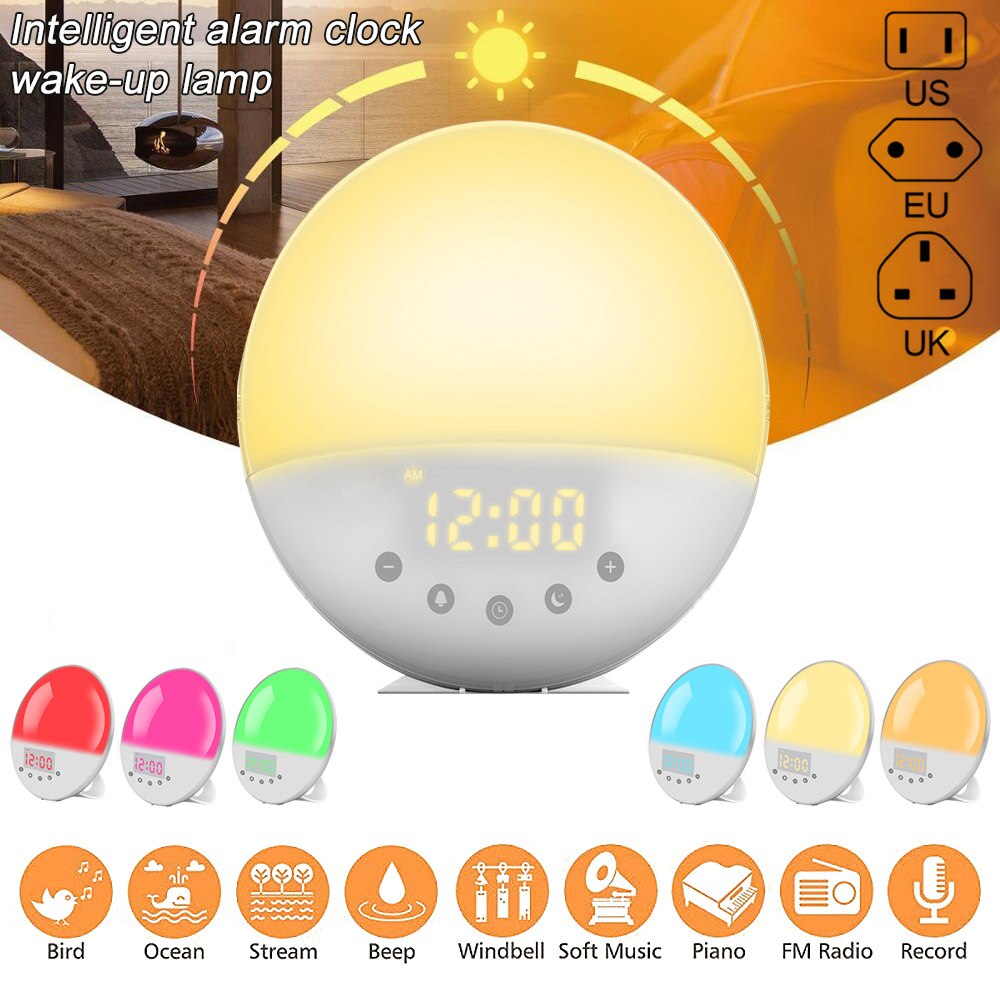 Smart Wake Up Light Workday Alarm Clock With Sounds Snooze Function Sunrise Sunset Simulation With Digital Time DIsplay Light