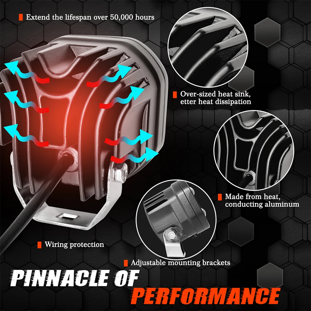 Superklare 3 -tommers ledet-spotlights med til farger, 200w tåkelys, frontlykttilbehør til motorsykkel, lastebil, bil, suv, atv, 30000lm 24v 12v