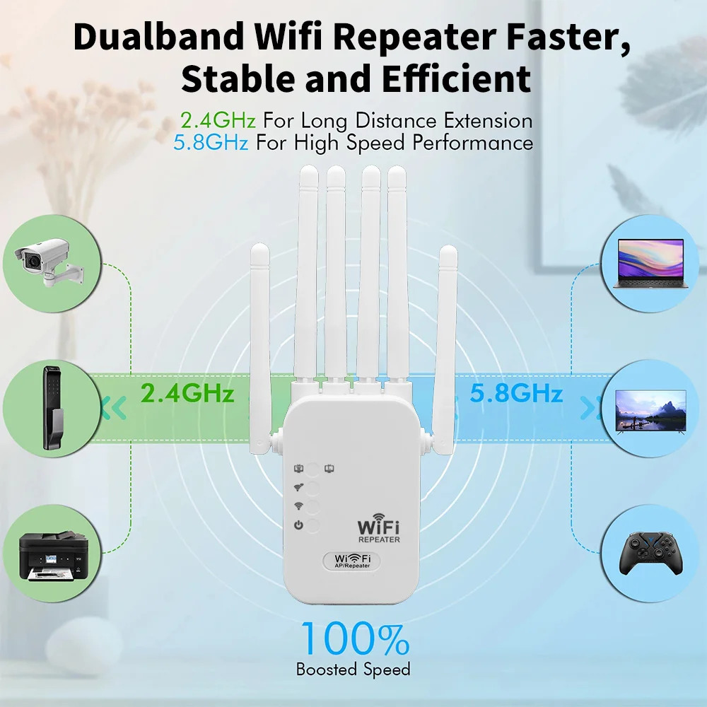 1200 mbps wifi repeater dual band 2,4g 5g wireless signal extender wifi amplifier router long range wi-fi booster for office home