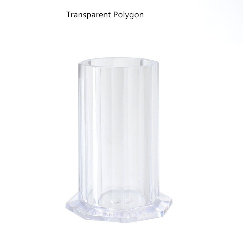 1pc opbergdozen voor nagelkunstkwasten, nagelkwasten, tekenpenselen, vijlen, ronde, stofbestendige make-up organizer: Transparante veelhoek