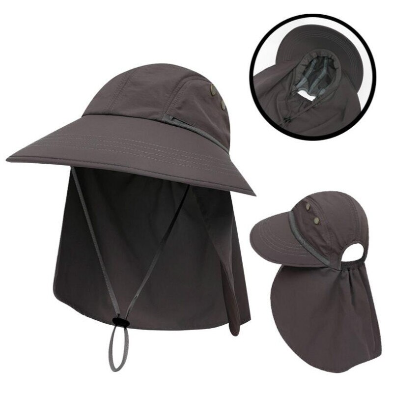 Gorra de pesca de cola de caballo de ala ancha para mujer, sombrero de pescador ajustable, protección UV sólida, protector solar de verano, bob: Gris oscuro