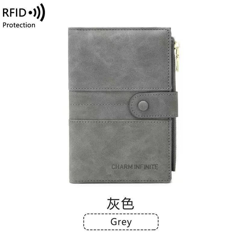 REID Leather Wallet Anti Theft Women's Wallet Multi Slot Short Zipper Wallet: GRAY