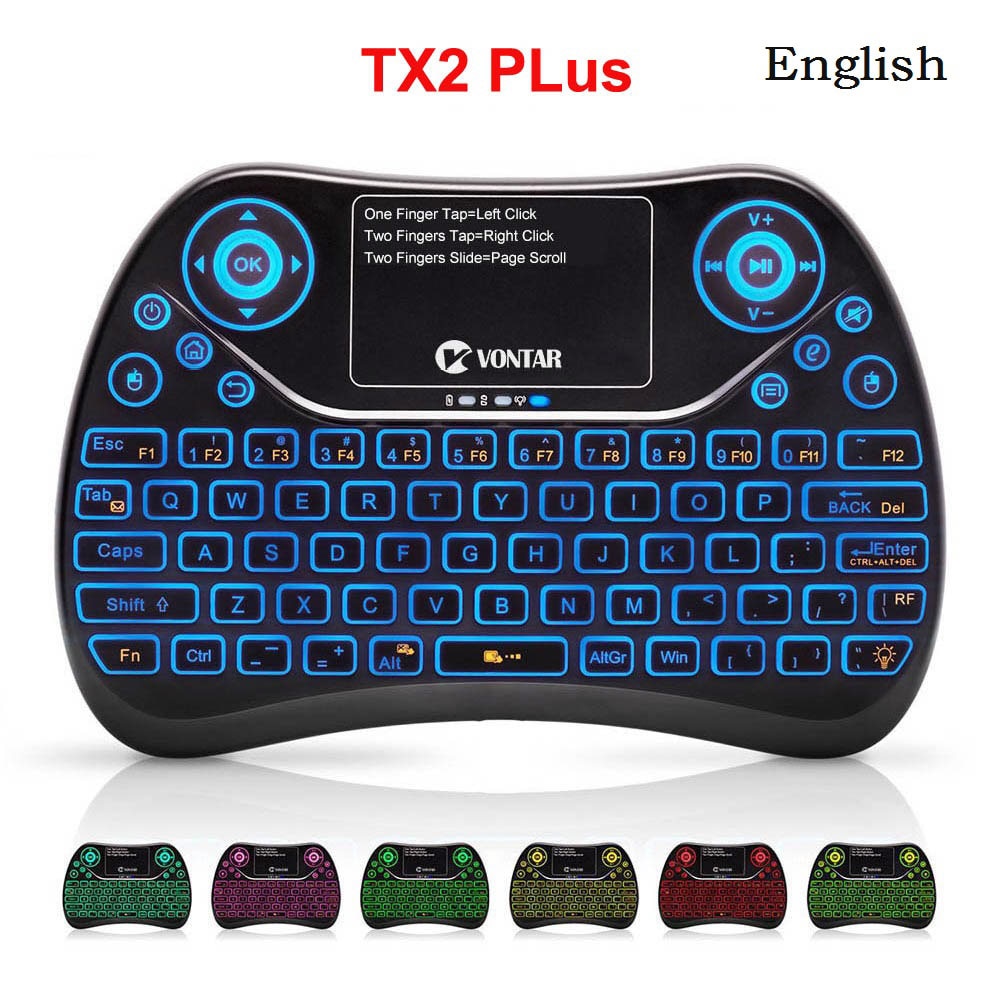 VONTAR TX2 Plus Air Fly Mouse English-Russian Wireless Mini Backlit Keyboard with Touchpad for Android TV BOX X96mini X96 HTPC: English Version