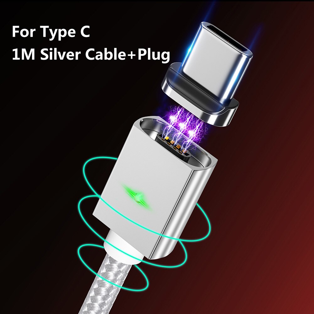 Zrse 3a magnetische kabel voor iphone samsung snel opladen micro usb-kabel type c kabels voor huawei oneplus xiaomi redmi note 7 k20: Zilver voor type c