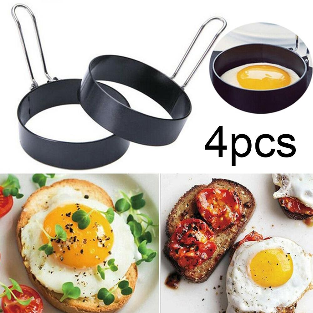 Husstand sort rund æg omelet æg ring form silikone friter poacher 4 stk pandekage madlavningsværktøj æggemaskine forme