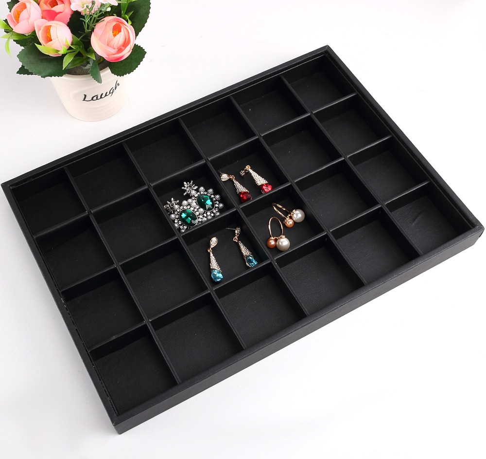 Luxe Zwart Pu Lederen Sieraden Pallet Ketting Lade Voor Show Ringen Armband Tentoonstelling Sieraden Organisator Vitrines