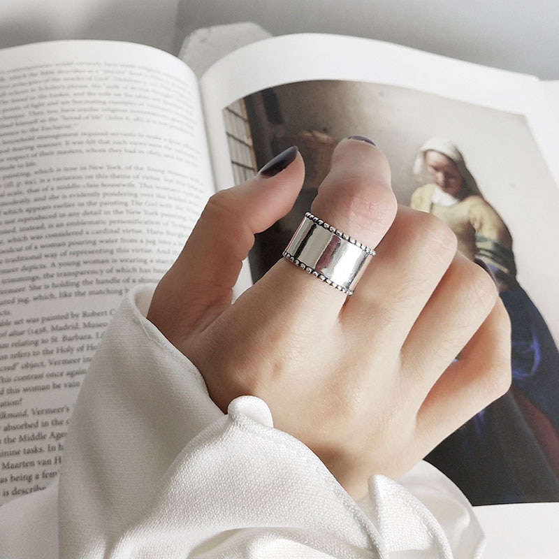 Anenjery Vintage Ring Persoonlijkheid Thai Zilver Kleur Breedte Opening Ringen Voor Vrouwen S-R412
