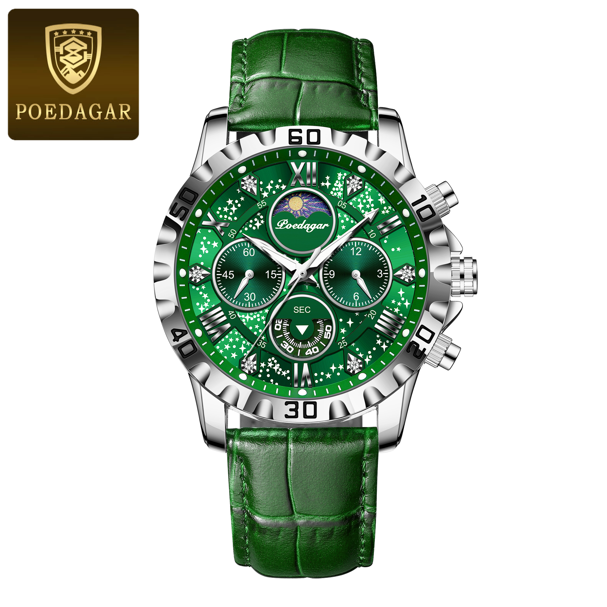 POEDAGAR Watch For Men Sport Quartz Man Wristwatch Waterproof Luminous Chronograph Leather Men's Watches Male Reloj: Coffee