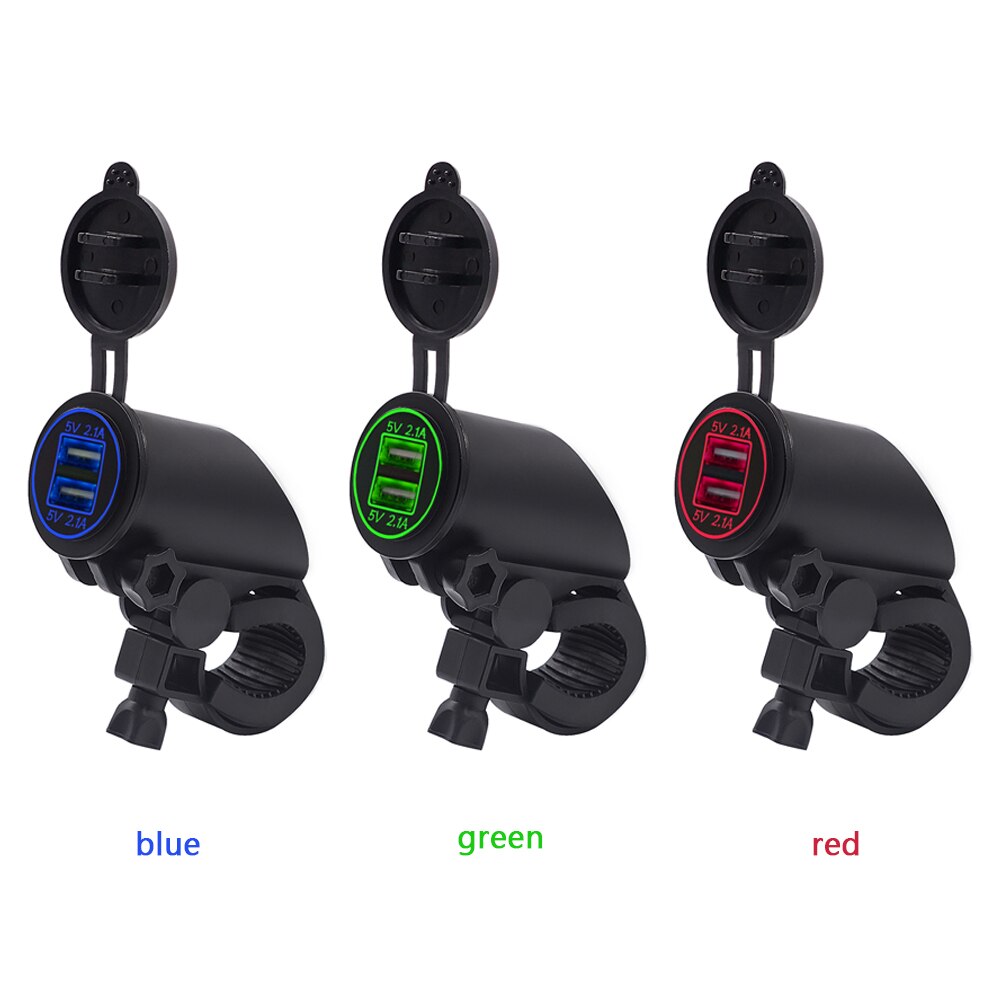 Dual USB Motorcycle Handlebar Charger Dual LED Ring 4.2A Fast Charger IP66 Universal 12V / 24V Modified Faucet Charger