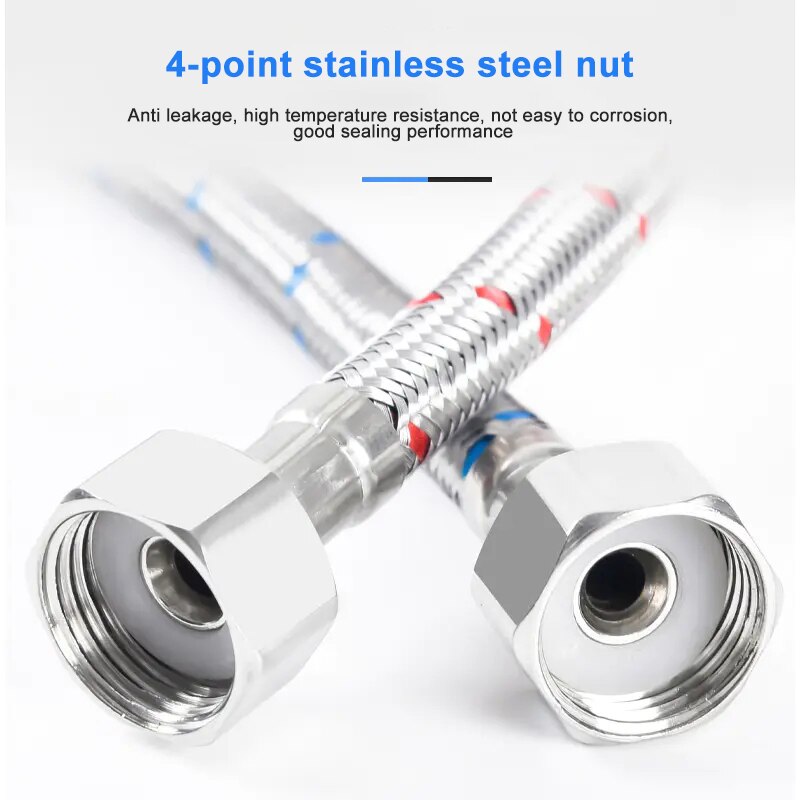 Faucet Inlet Pipe Kitchen Sink Basin And Cold Water Pipe Tip Pipe 304 Stainless Steel Red And Blue Braided Hose 2Pcs/Set