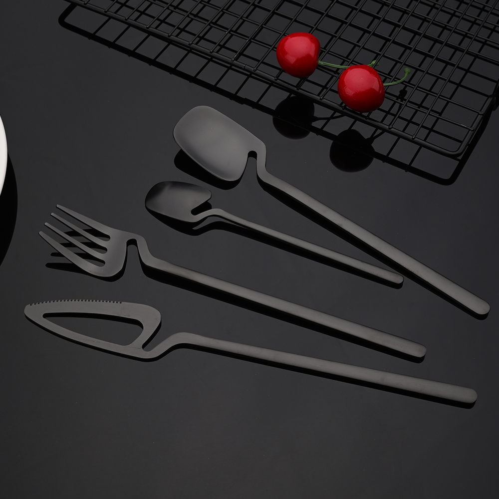 30Pcs Flatware Kitchen Cutlery Set Mat Black Dinnerware Set Knife Spoon Cake Fruit Fork 18/10 Stainless Steel Party Tableware