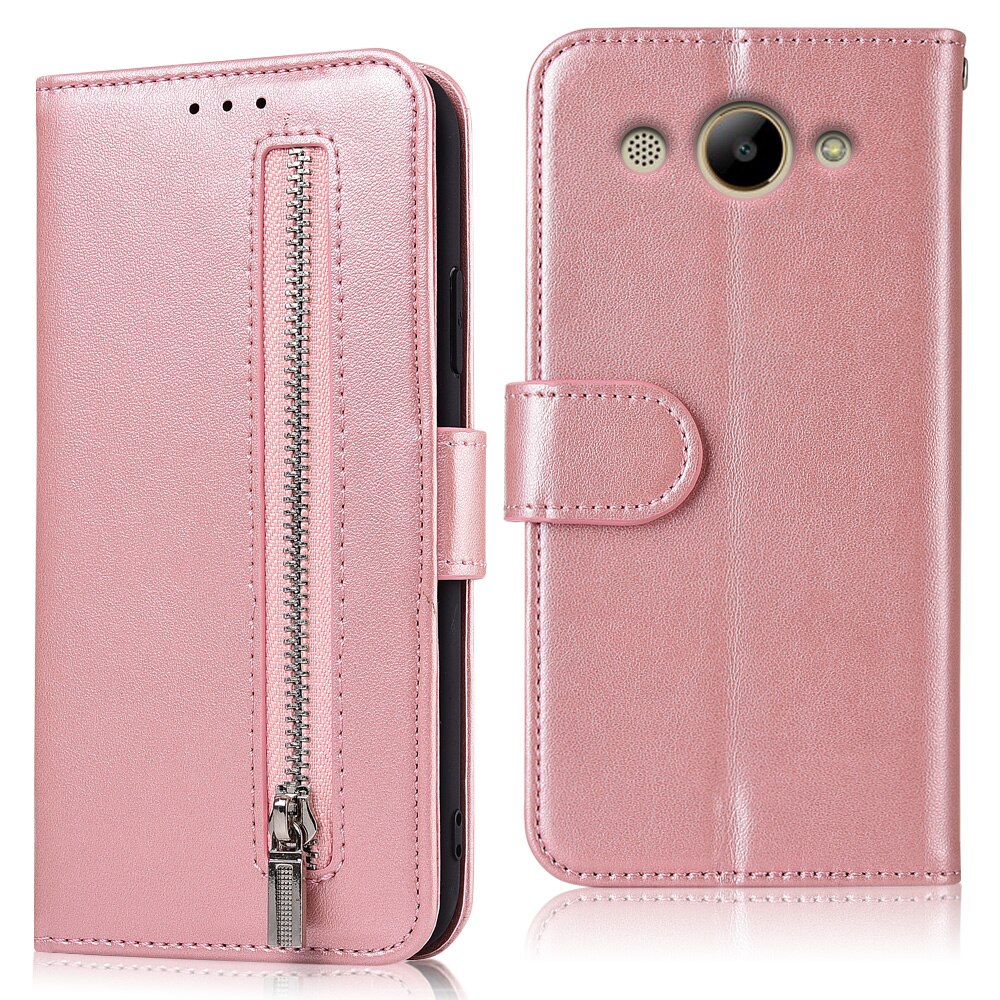 On Huawei Y3 Case Zipper Wallet Leather Case For Huawei CRO-L02 CRO-L22 CRO-L03 CRO-L23 CRO-U00 Capa For Y3 Flip Cover: 61zipper--Pink