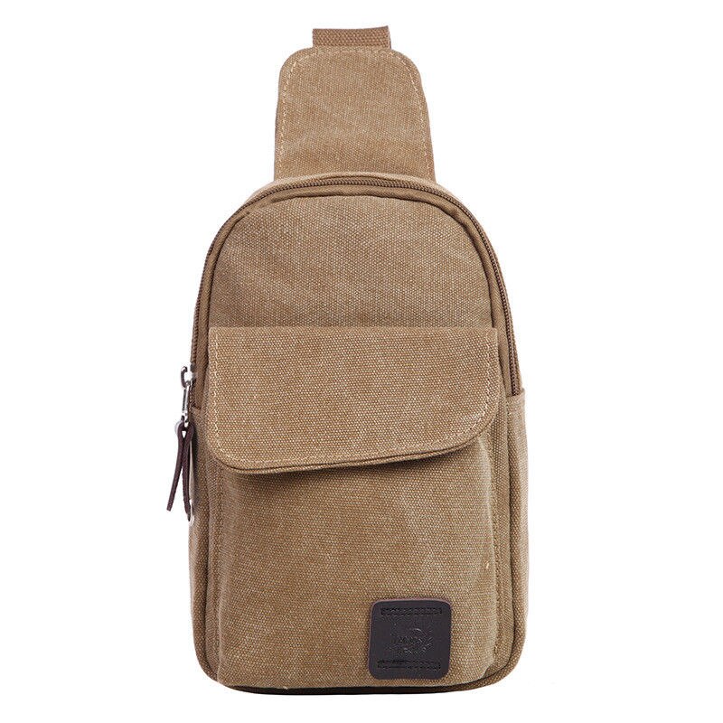 Men&#39;s Small Chest Sling Bag Travel Hiking Cross Body Messenger Shoulder Backpack Solid Men Canvas Bag: Khaki