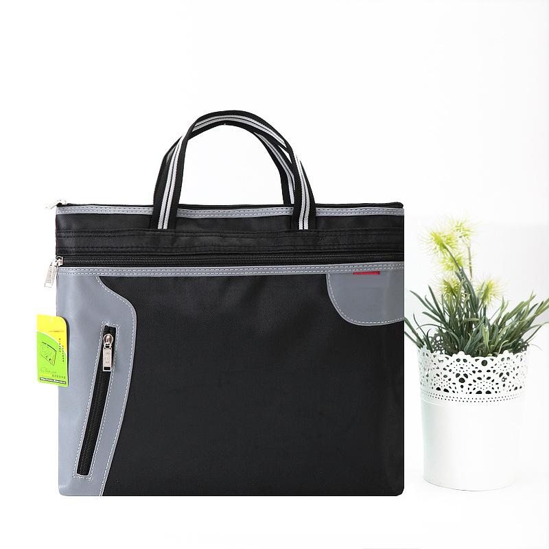 37X30CM Commercial Business Document Bag A4 Tote file folder Filing Bag Meeting Bag Side Zipper Pocket office bags for documents: Black