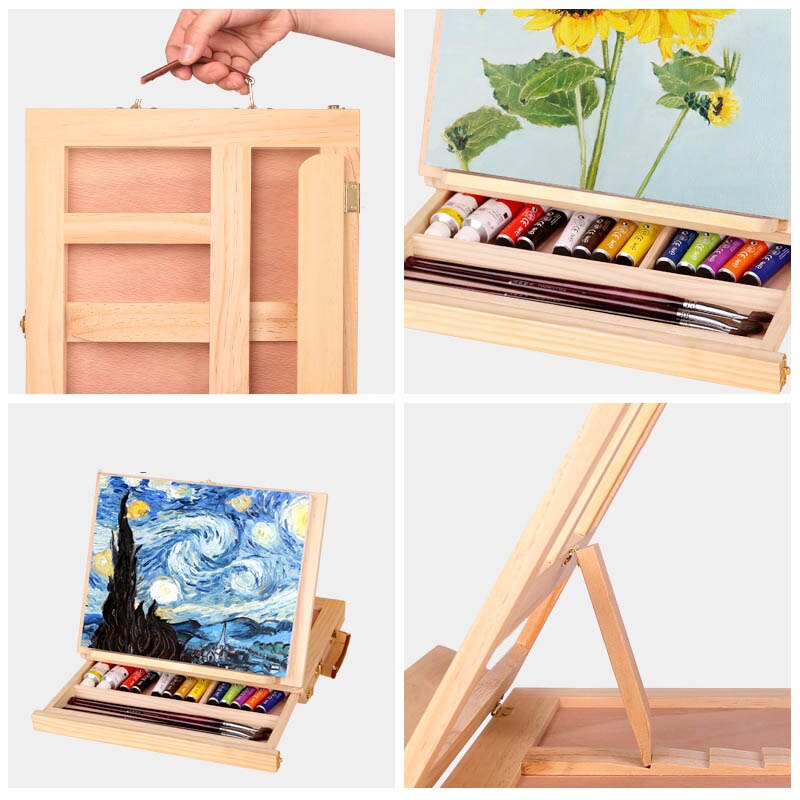 MyLifeUNIT Wooden Desktop Sketch Easel Adjustable Portable Painting Easel Artist Suitcase Paint Hardware Storage Drawer Easels