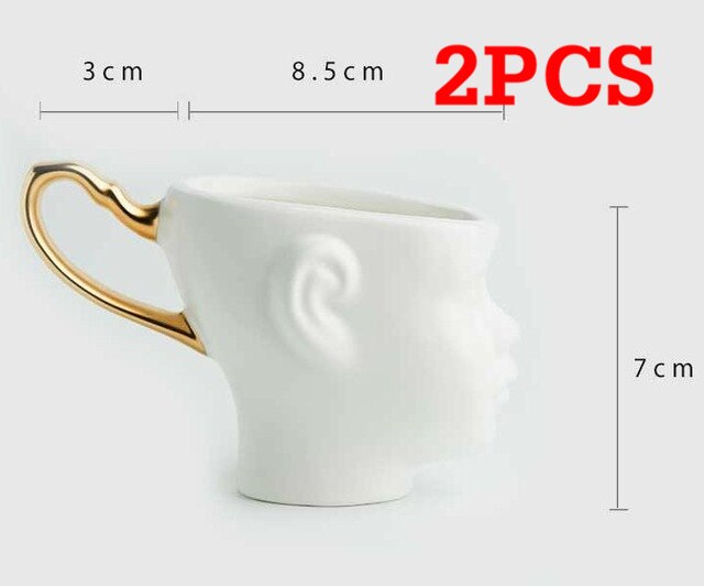 Vip para cara a cara casal cerâmica bonito ouro pintado xícara de café estilo nórdico designer criativo copo com alça: Gold-White-2PCS