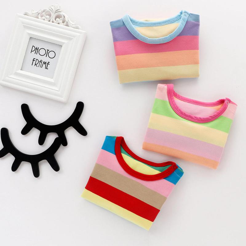 Baby Summer Short Sleeve Rainbow Stripe Bodysuit For Girls And Boys 0-24m Newborn Baby Clothes Twins Cute Climbing Infants