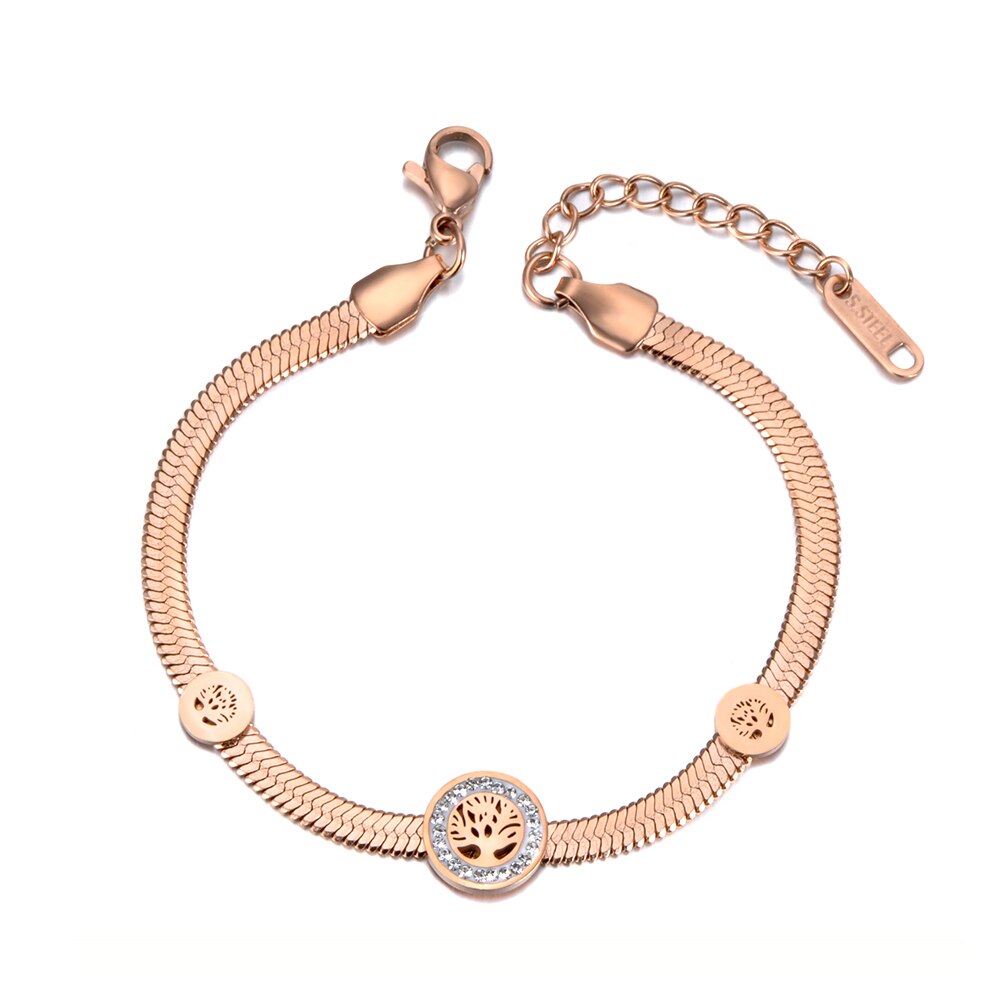 Lokaer Trendy Clay Crystal Tree Charm Bracelets For Women Stainless Steel Snake Chain Bracelet Jewelry For Christmas B19045: Rose Gold Color