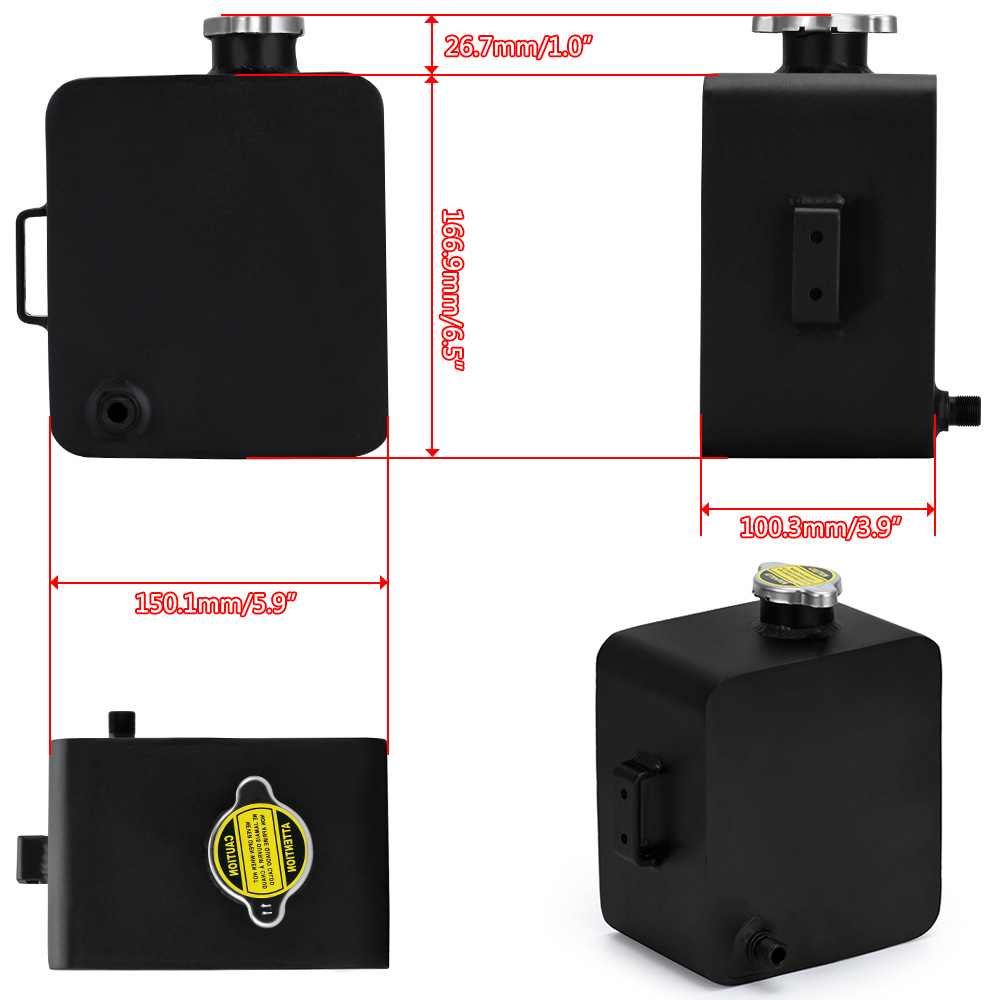 - 2L Litre Polished Alloy Header Expansion Water Tank &amp; Cap WATER HEADER TANK Coolant Overflow Tank Reservoir Kit