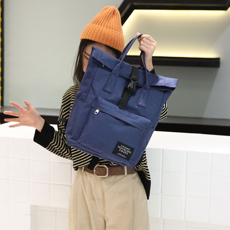 Mara's Droom Vrouwen reistas Multifunctionele canvas grote capaciteit studenten bag casual eenvoudige effen kleur Vrouwen rugzak: D Dark blue