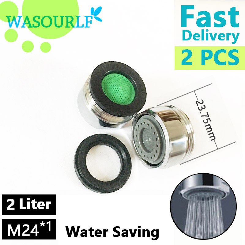 Wasourlf 2 uds aireador de grifo de ahorro de agua M24 rosca macho 2L 3L 4L accesorios de repuesto para grifo de cocina montaje burbujeador baño: Verde