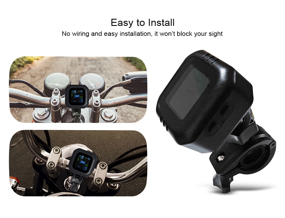Wireless LCD Motorcycle Tire Pressure Monitoring System TPMS 2External Sensor Realtime Monitor Abnormal Alarm Moto Tyre Tool PSI