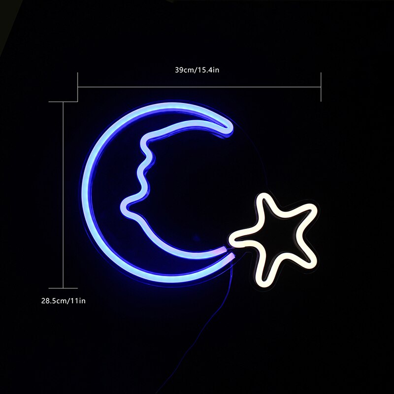 Wanxing Decorative Moon Star Neon Signs Blue Neon Light Sign Wall Art Decor for Kids Bedroom Home Decoration Birthday Party Xmas