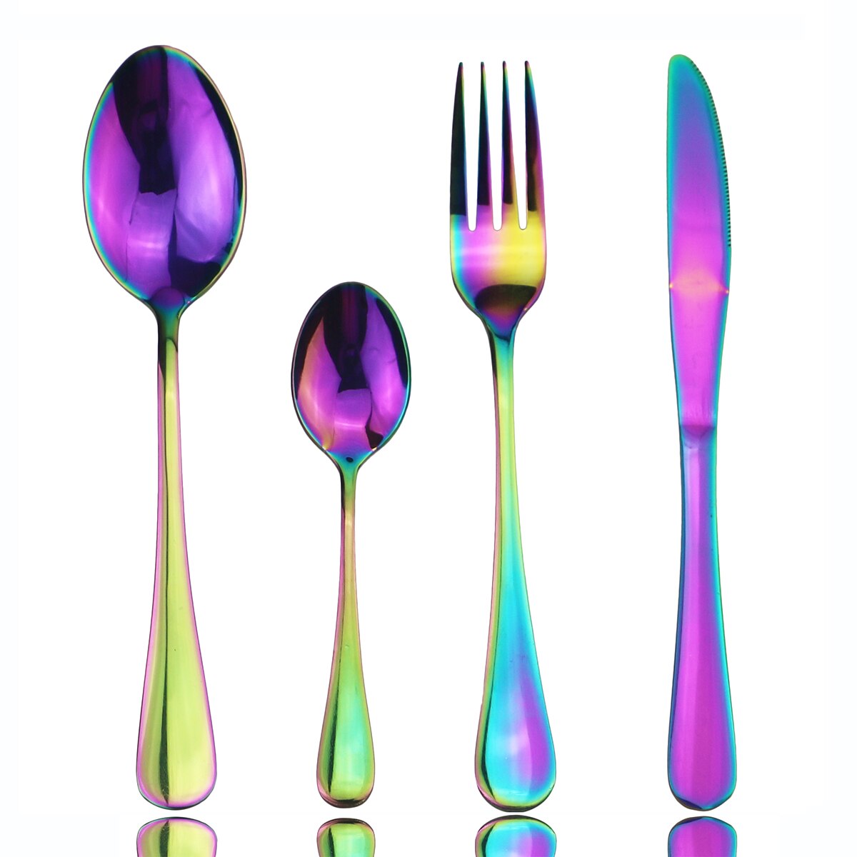 Juego de cubiertos de cobre de acero inoxidable, Set de Cubiertos plateados, tenedor, cuchillo, cuchara, para boda, , 4 unids/set: 4pcs Rainbow