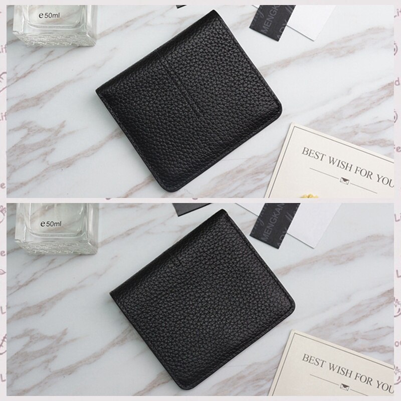 Ladies simple flat card holder wallet Genuine Cow Leather long wallet for women Simple classic couple Leather Wallet: Black Short