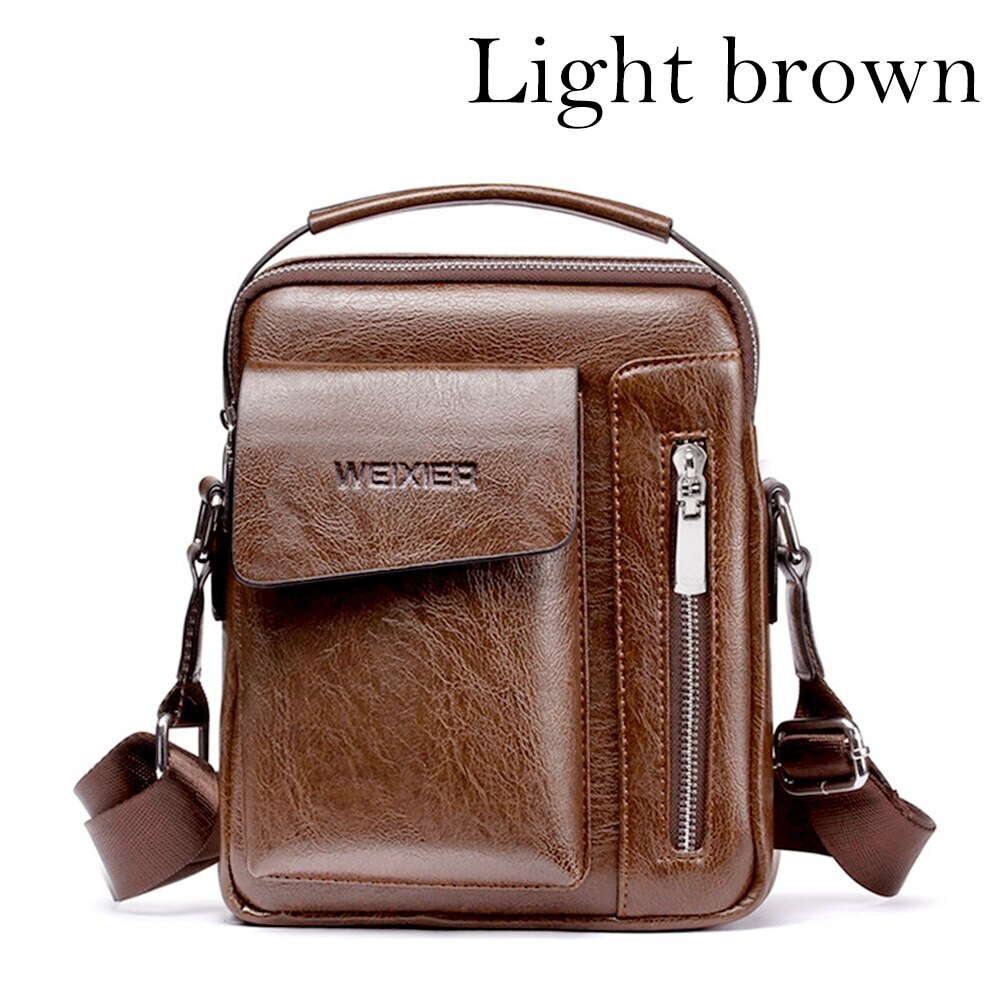 Retro Men Solid Color Bag Faux Leather Briefcase Large Capacity Tote Shoulder Bag Large Casual Business Laptop Briefcase: B  light brown