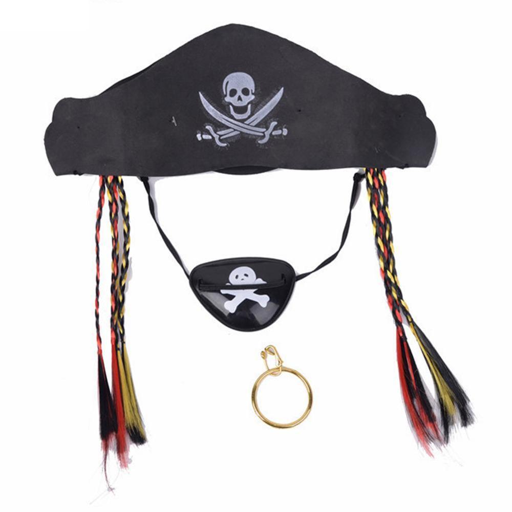 Ensemble d'accessoires pour Costume Pirate d'halloween, ensemble d'accessoires de fête, avec chapeau, masque pour les yeux et anneaux, jouet pour jouer pour enfants, 3 pièces/ensemble